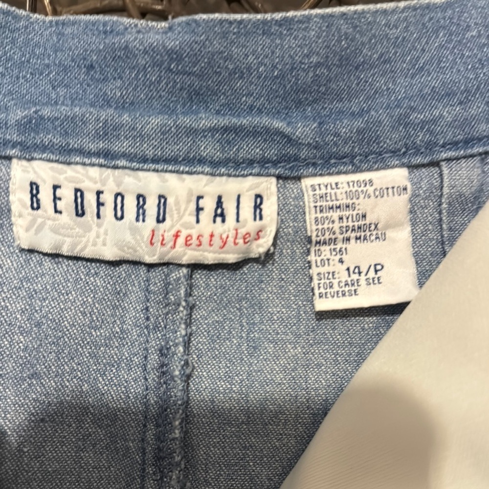 Bedford Fair Denim Midi Skirt 14 Petite Blue A-Line Classic Modest - Picture 3 of 3